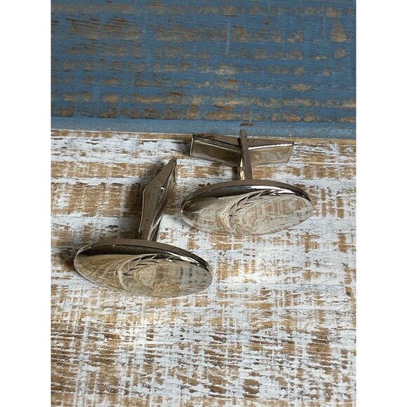 Silver Oval Cufflinks Mens Formal Wear Accessories - Picture 2 of 3